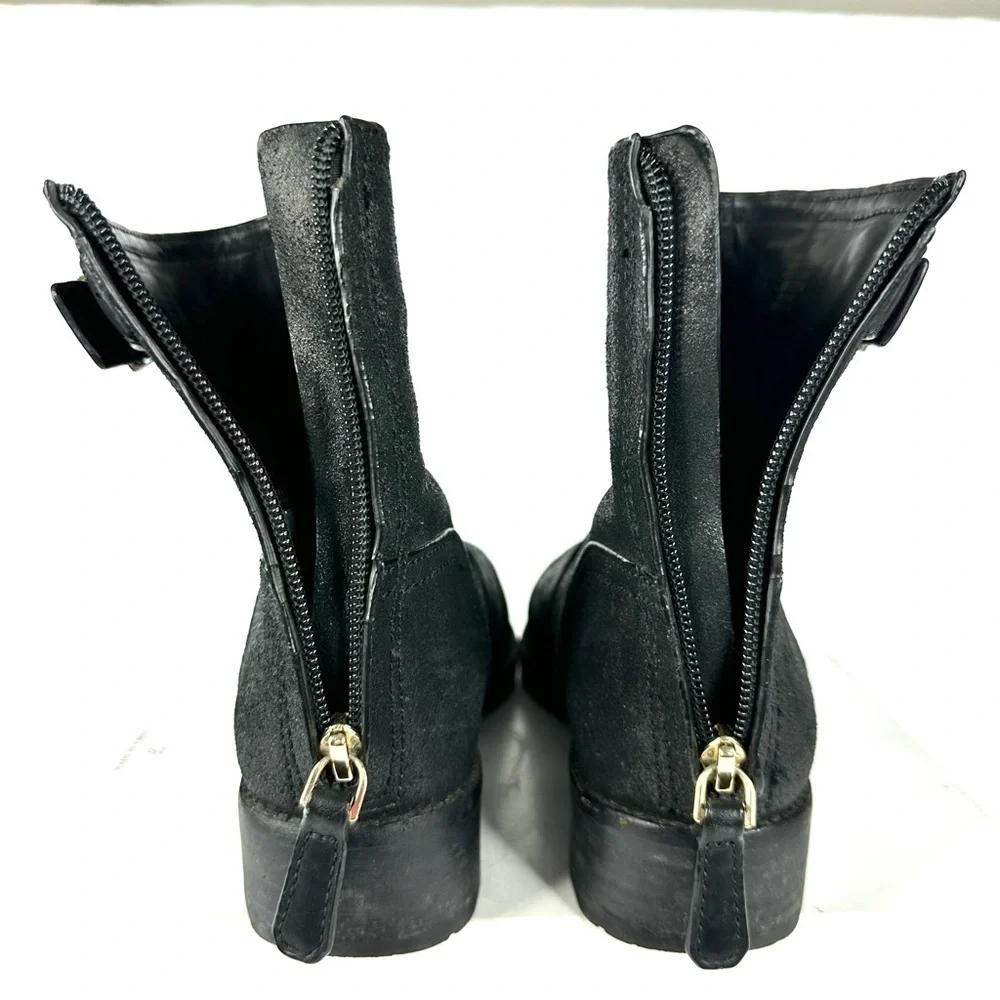 Tory Burch leather Selena biker moto boots ankle distressed black 7.5 strap zip